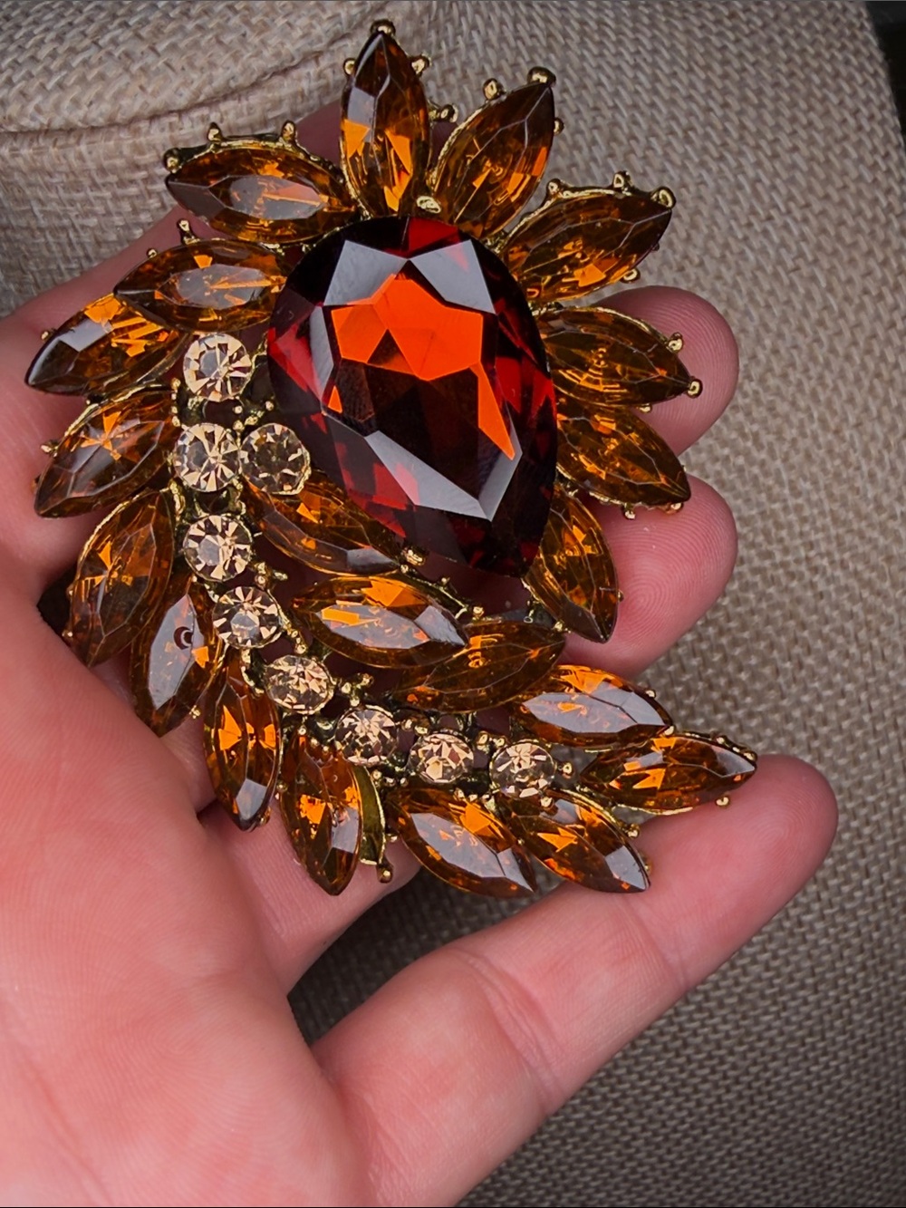 Amber Teardrop Crystal Brooch - Women's Fashion Jewelry